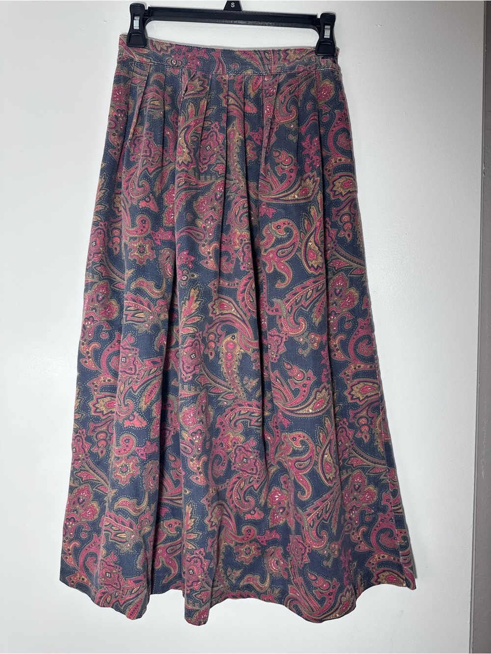 Vintage Paisley Print A-Line Pleated Maxi Skirt